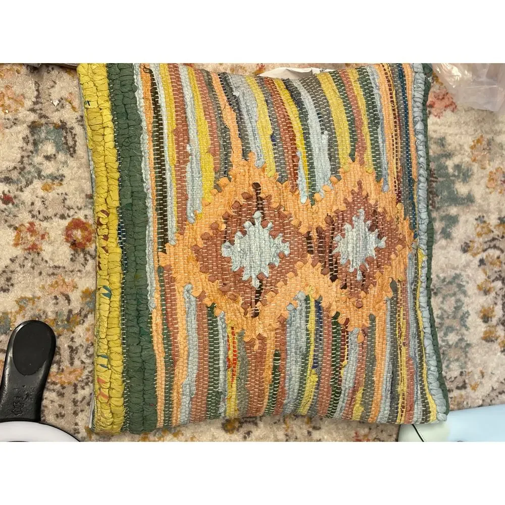 Sundance Woven Rag Rug Throw Pillow Boho Southwestern 18x18 Removable Cover